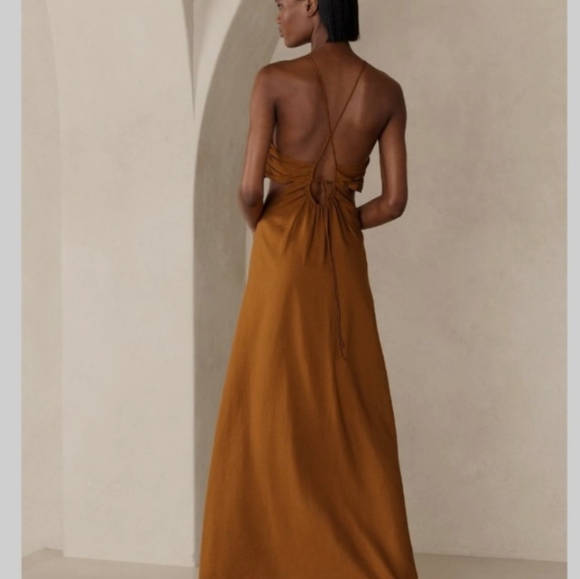 NWT Banana Republic Manon Linen Blend Maxi Dress Brown Sz 2 - Picture 4 of 5